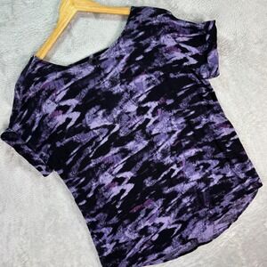 Rock & Republic Women's Purple Abstract V-Neck Tee‎ Rayon Short Sleeve Top Small